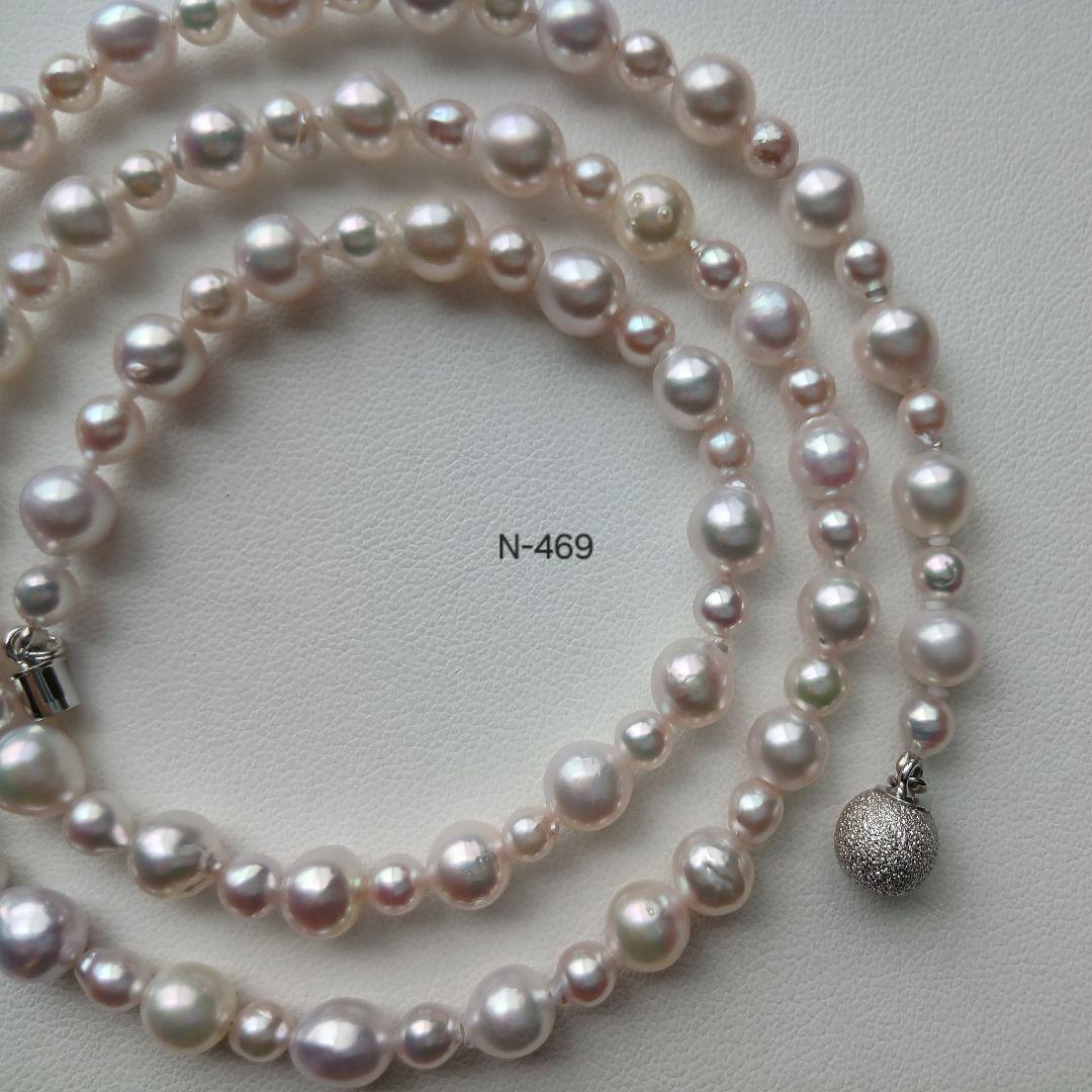 N469アコヤ真珠マルチカラーセミロングネックレス4.0～7.0㎜ 本真珠あこや