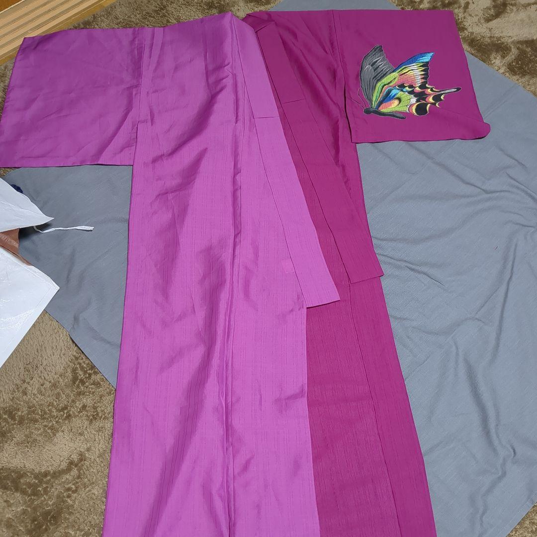 美品　ふりふ　片身替わり　浴衣　蝶