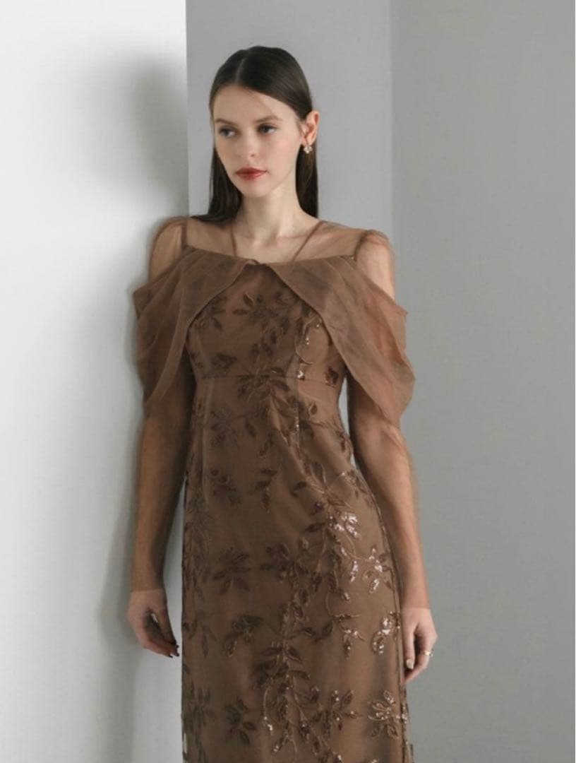 チュールロングスリーブリーフIラインワンピースドレス結婚式パーティー二次会成人式