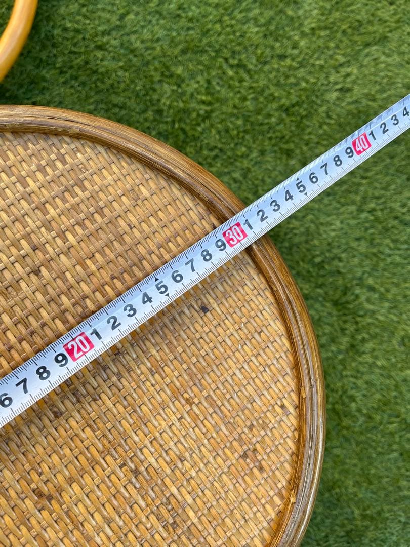 【昭和レトロ】藤 ラタン 丸テーブル　丸椅子セット