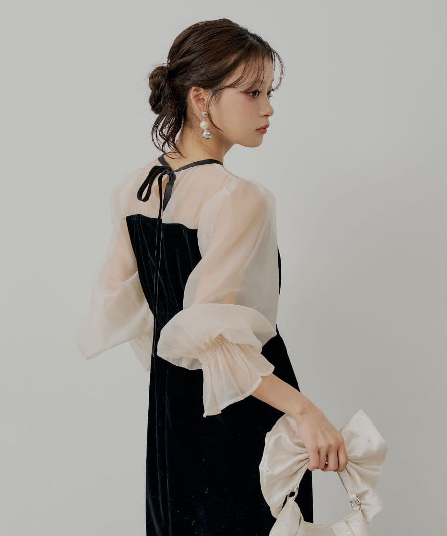 新品未使用【SALON by Chico限定】配色シースルータイトロングドレス