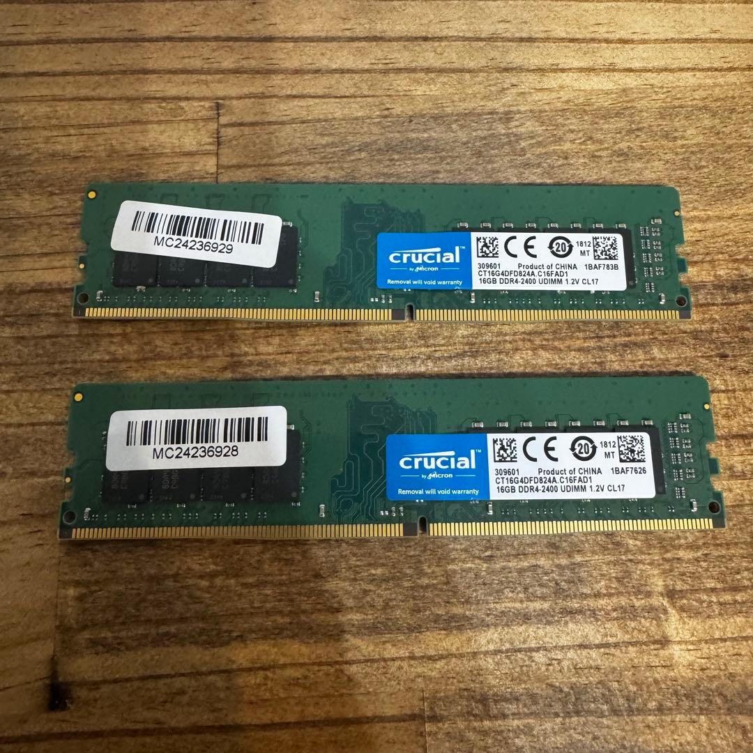 【中古】DDR4-2400 32GB(16GB×2枚) crucial
