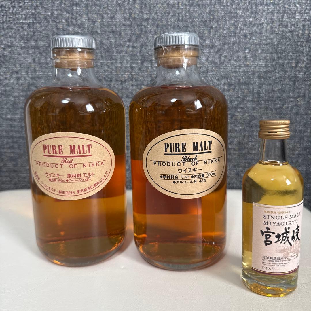 NIKKA ピュアモルトレッド&ブラック サービスにシングルモルト宮城峡小瓶付き