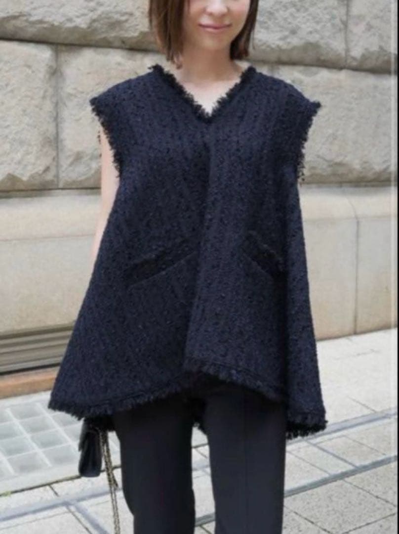 トップス HEVE Tweed Gilet Navy