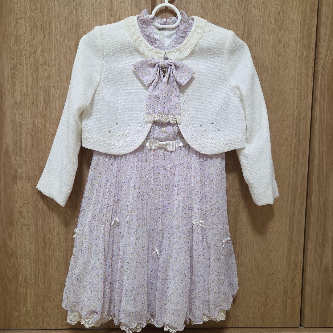 高級感✨ショパン　フォーマル　130 紫　パープル　ワンピース　リボン　卒服