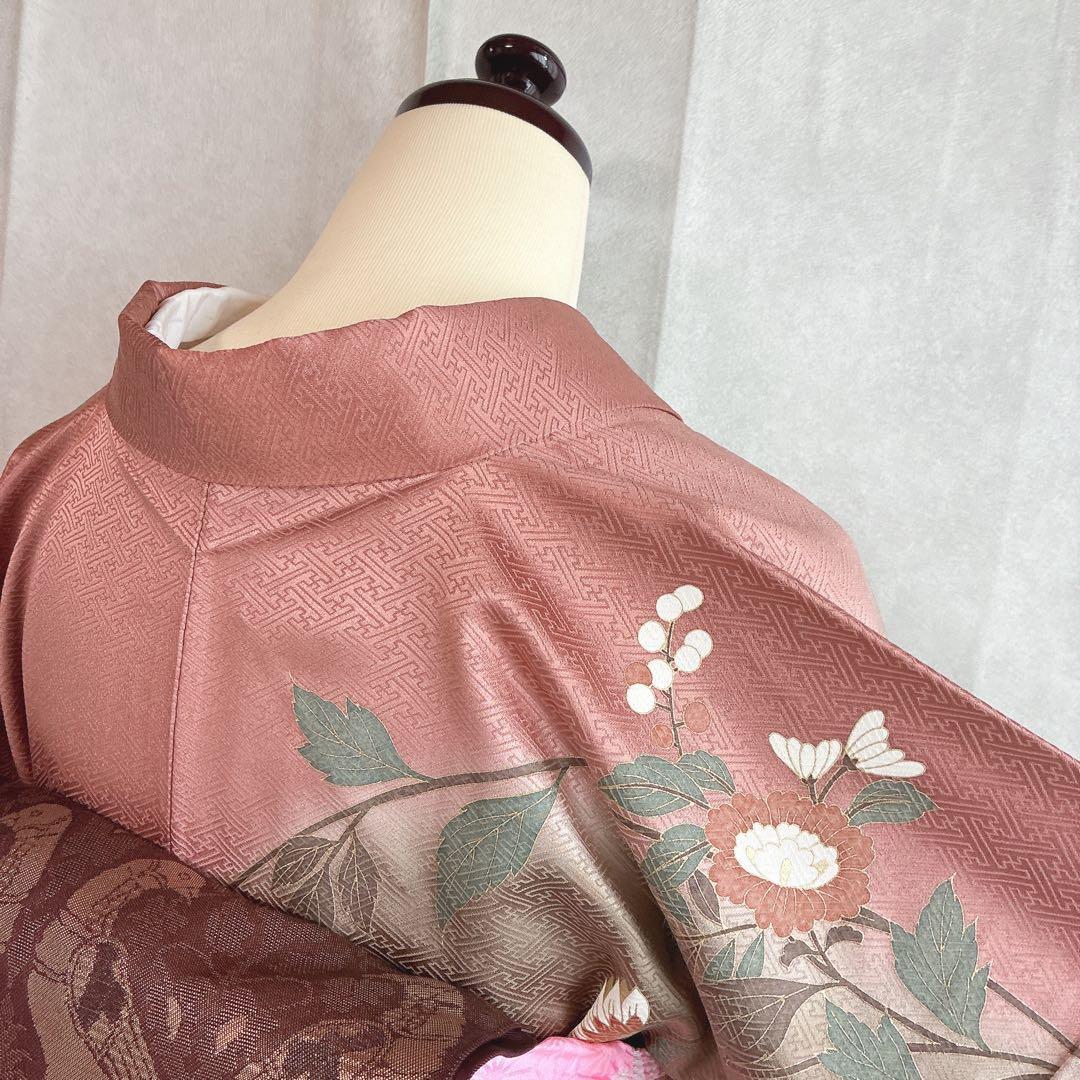 訪問着　フルセット　着物　トールサイズ　正絹　くすみ優花　綸子　J5