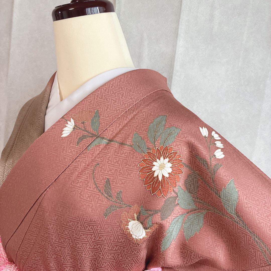 訪問着　フルセット　着物　トールサイズ　正絹　くすみ優花　綸子　J5