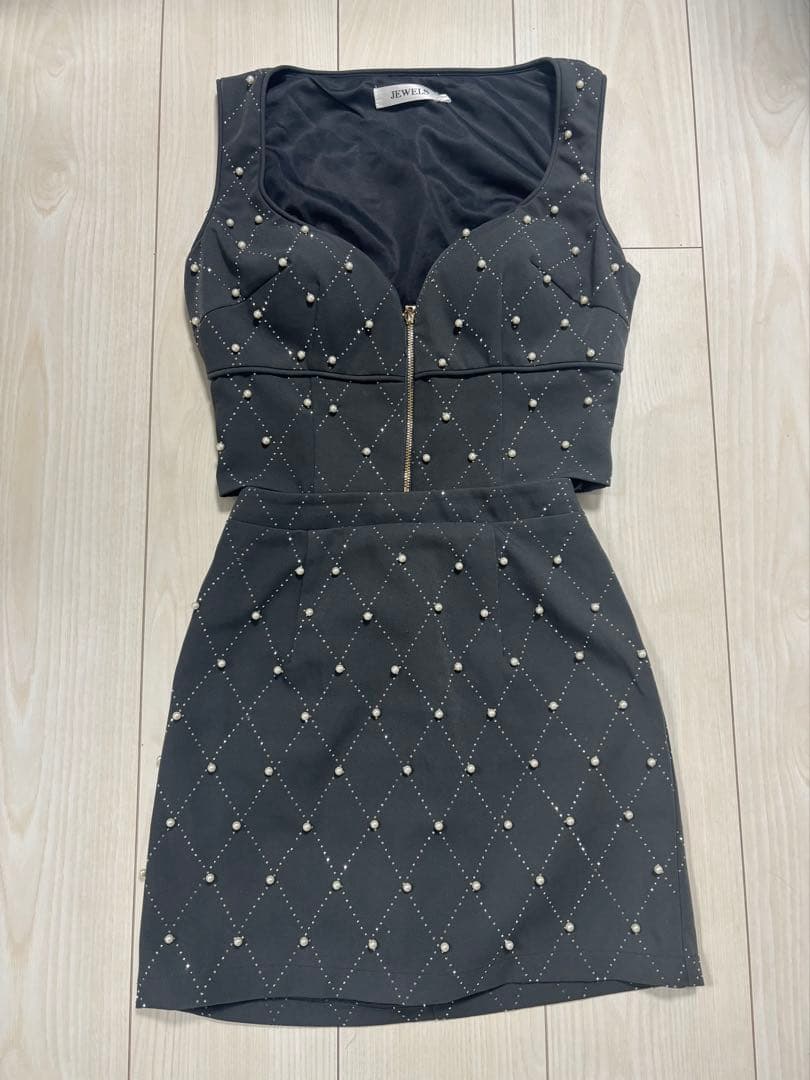 グレー ジッパー付き パール　キャバドレス