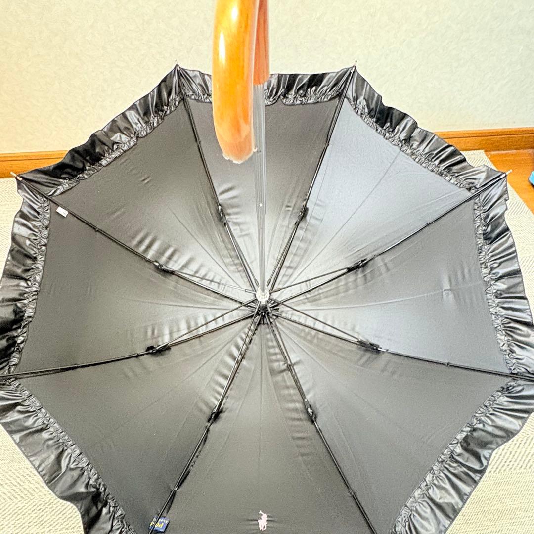 美品　ポロラルフローレン　晴雨兼用UV傘　フリル　ブラック　小傘