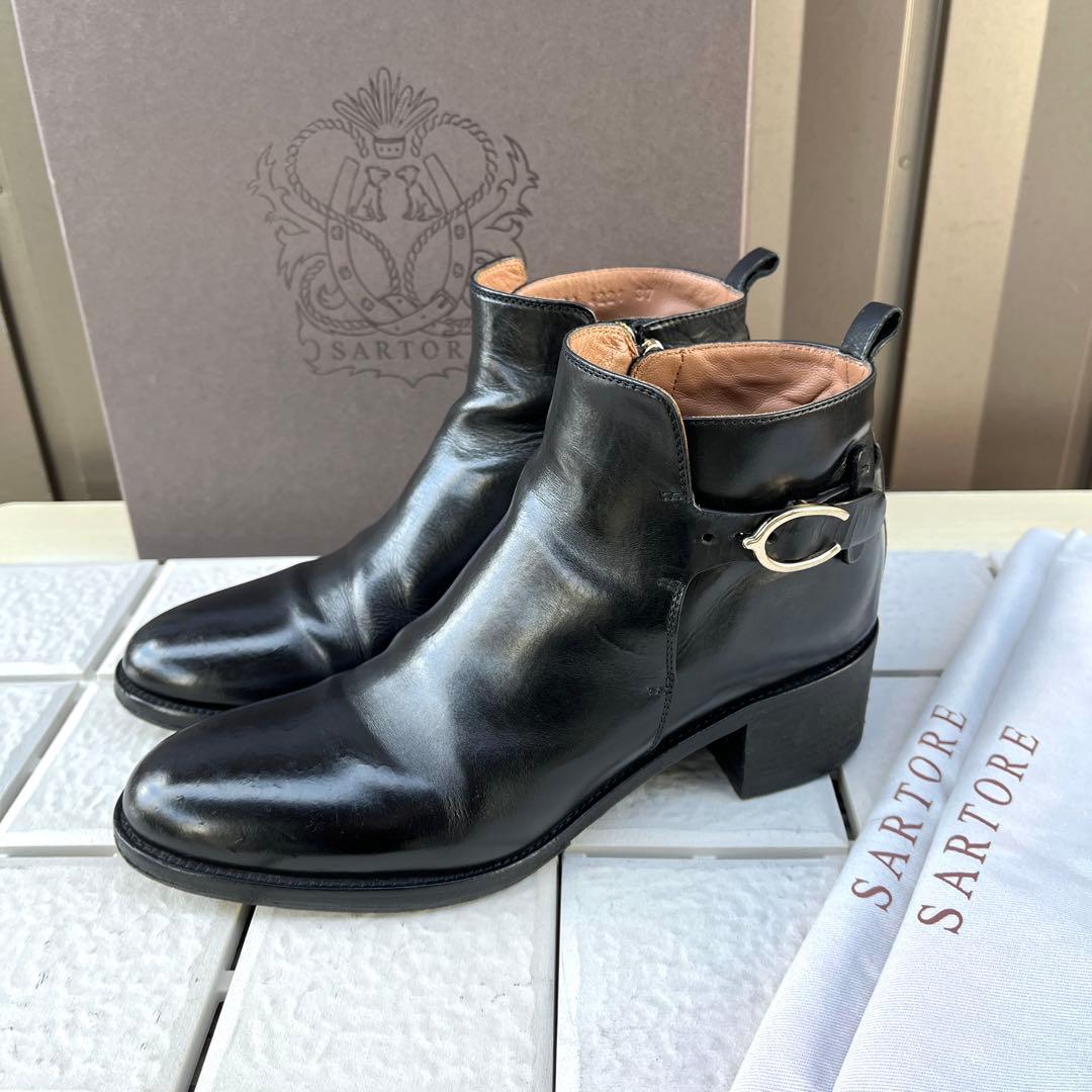 37 SARTORE ショートブーツ　ブーティ　黒　レザー　ファスナー　24