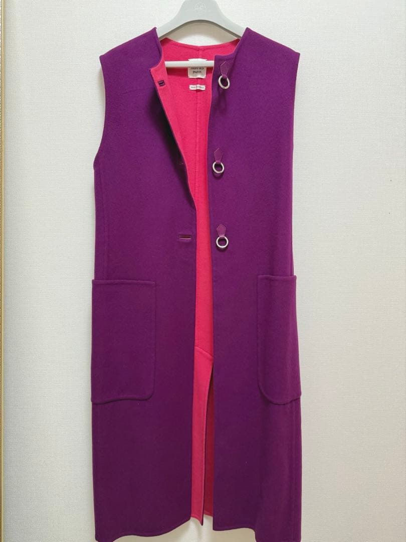 レア✨️HERMES カシミヤ ダブルフェイス ロング ジレ コート 36