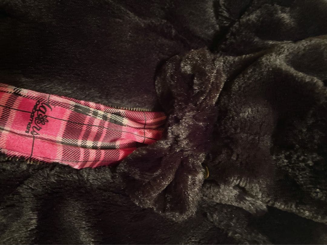 ♡レアMARSモコモコピンクチェックりぼん耳つきフード黒ファーコートパーカー姫