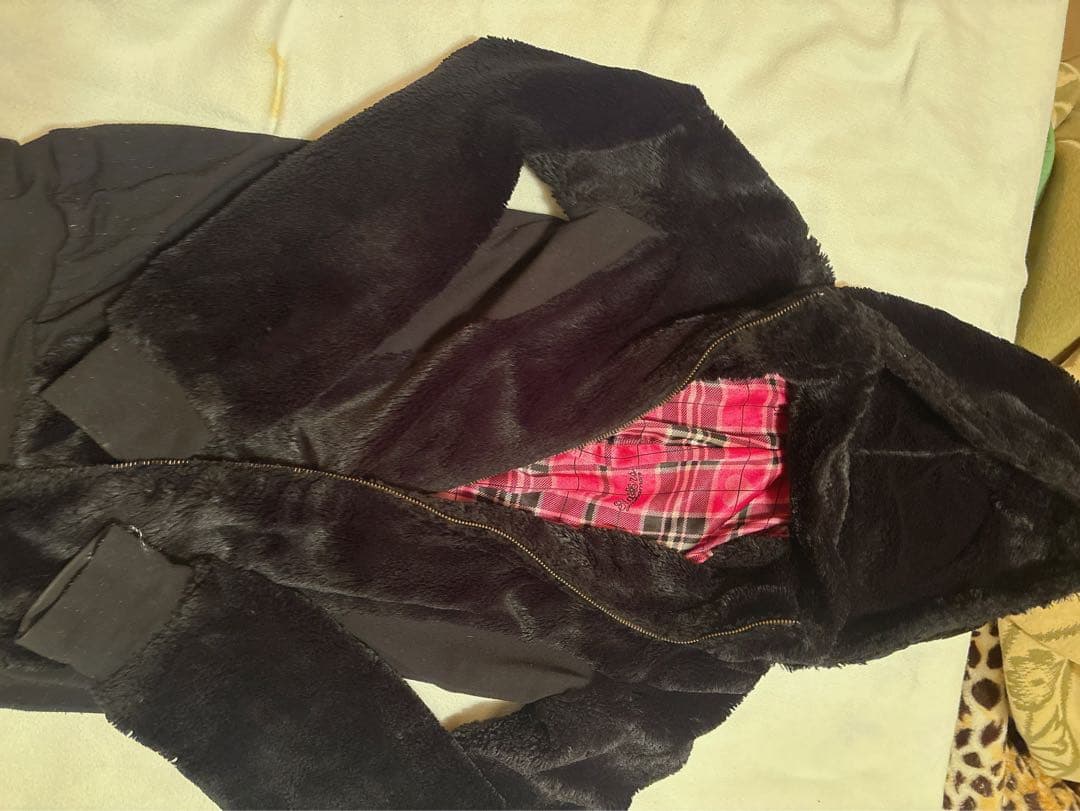 ♡レアMARSモコモコピンクチェックりぼん耳つきフード黒ファーコートパーカー姫