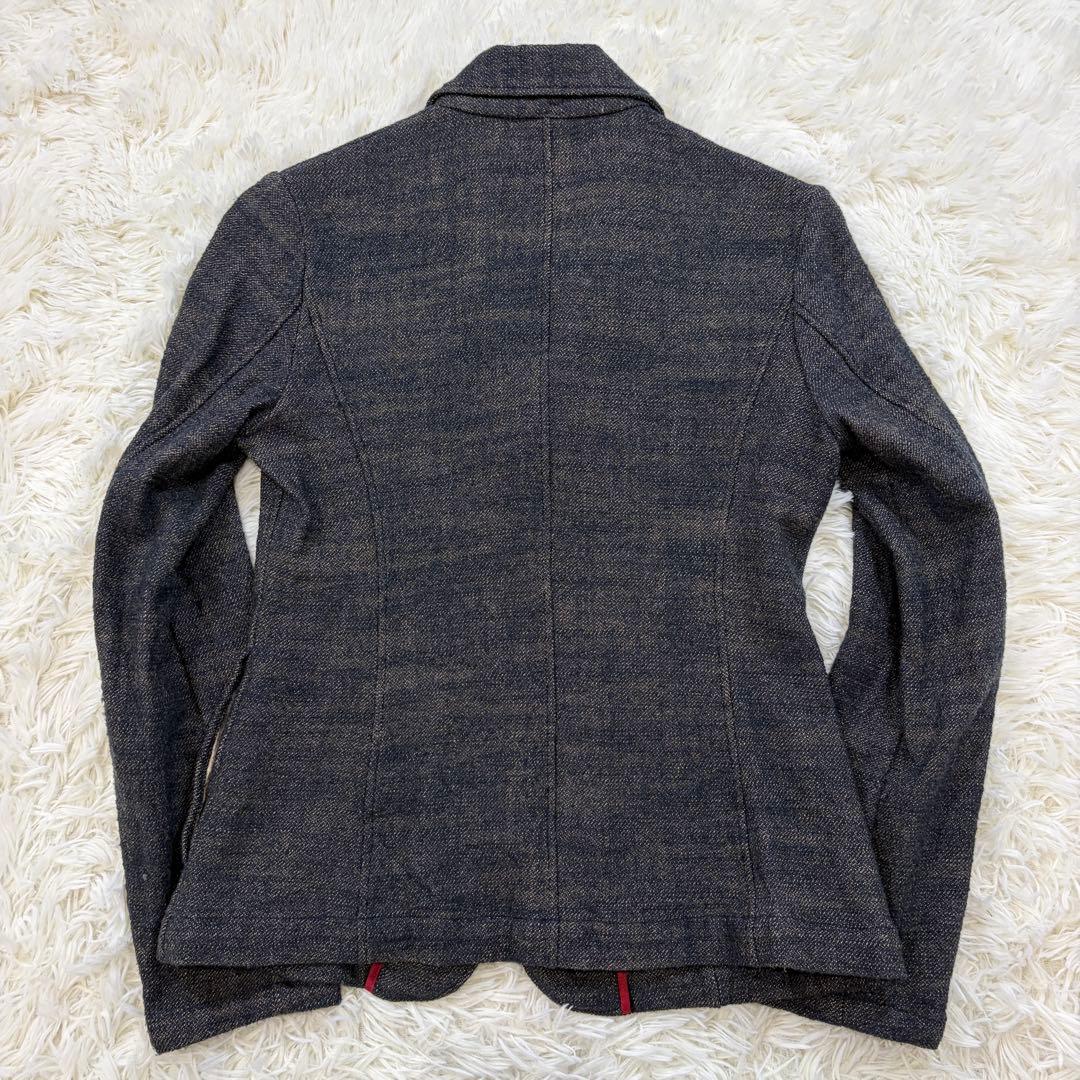 【美品】45R ツイード テーラードジャケット ウール ロゴリボン グレー系S