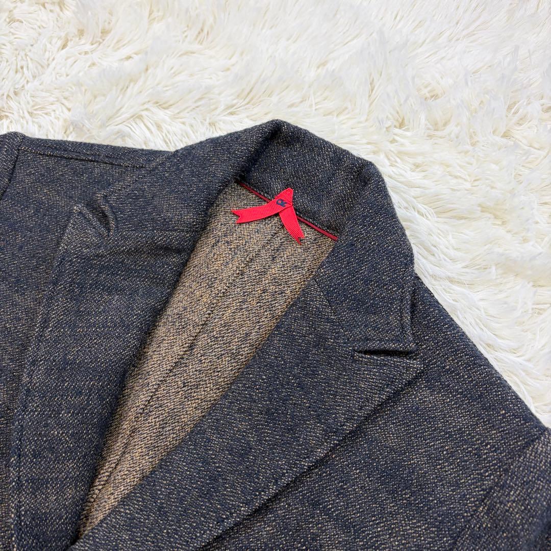 【美品】45R ツイード テーラードジャケット ウール ロゴリボン グレー系S