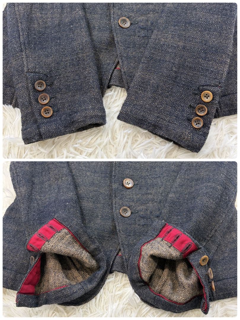 【美品】45R ツイード テーラードジャケット ウール ロゴリボン グレー系S