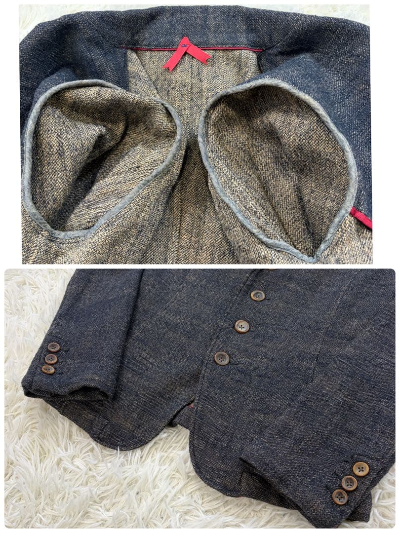 【美品】45R ツイード テーラードジャケット ウール ロゴリボン グレー系S