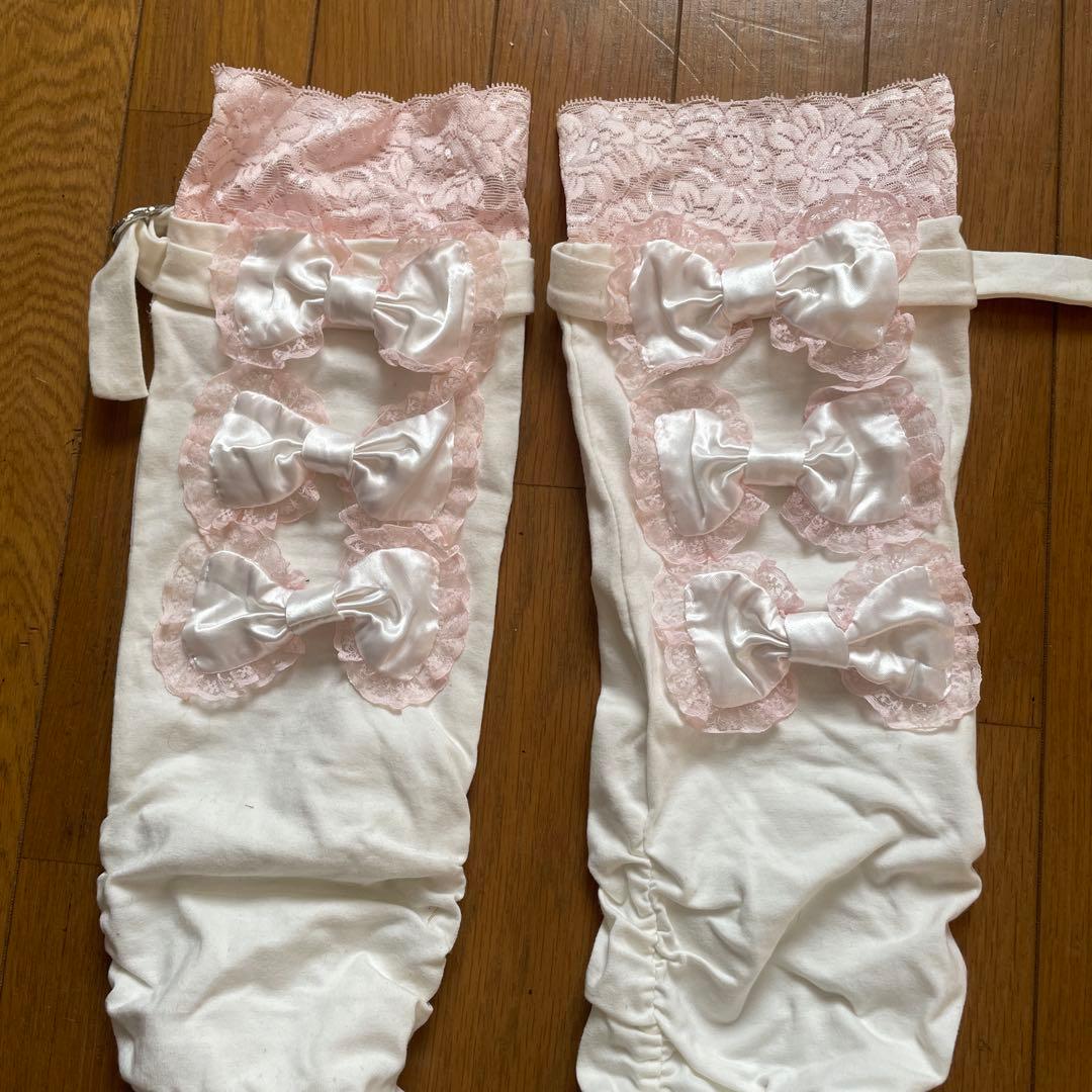 ラパフェ　リボン付きホワイトレッグウォーマー　難あり