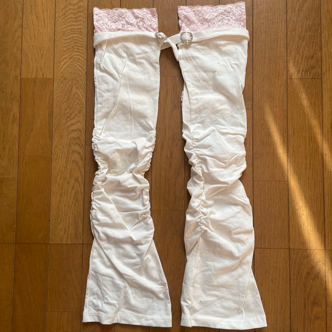 ラパフェ　リボン付きホワイトレッグウォーマー　難あり