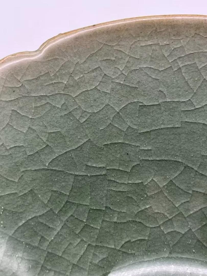 清時代 青磁 花口茶盞 越窯茶碗 一対　茶道具　中国古美術(A-84)