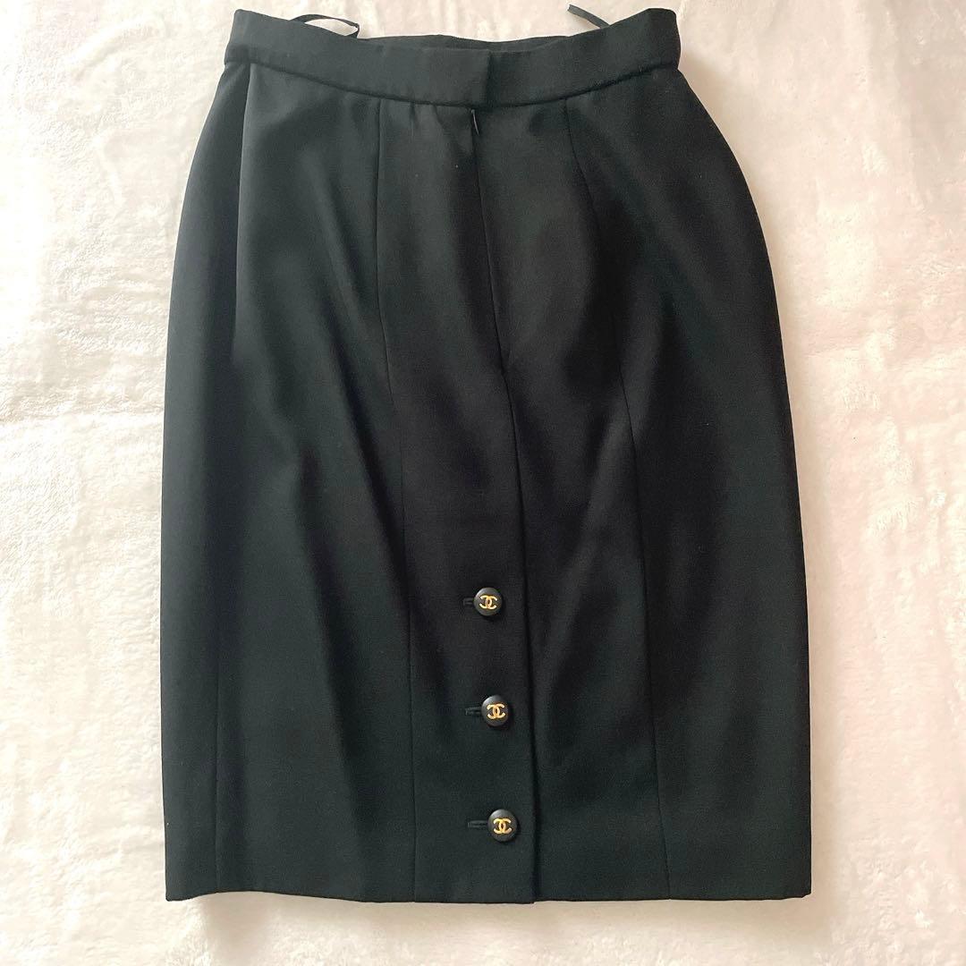極美品⭐︎CHANEL ブラック ダブル ロゴボタン スカート スーツ ハンガー付