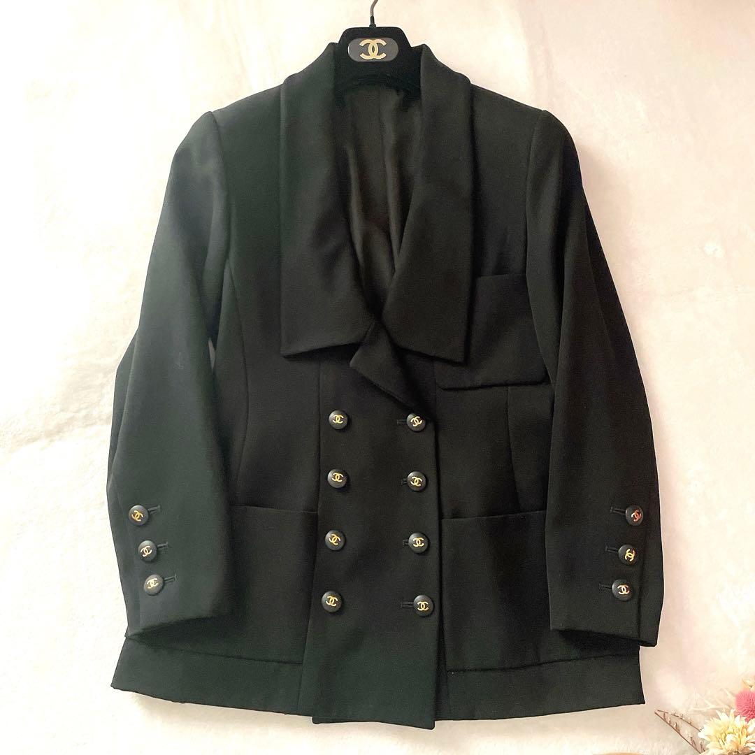極美品⭐︎CHANEL ブラック ダブル ロゴボタン スカート スーツ ハンガー付