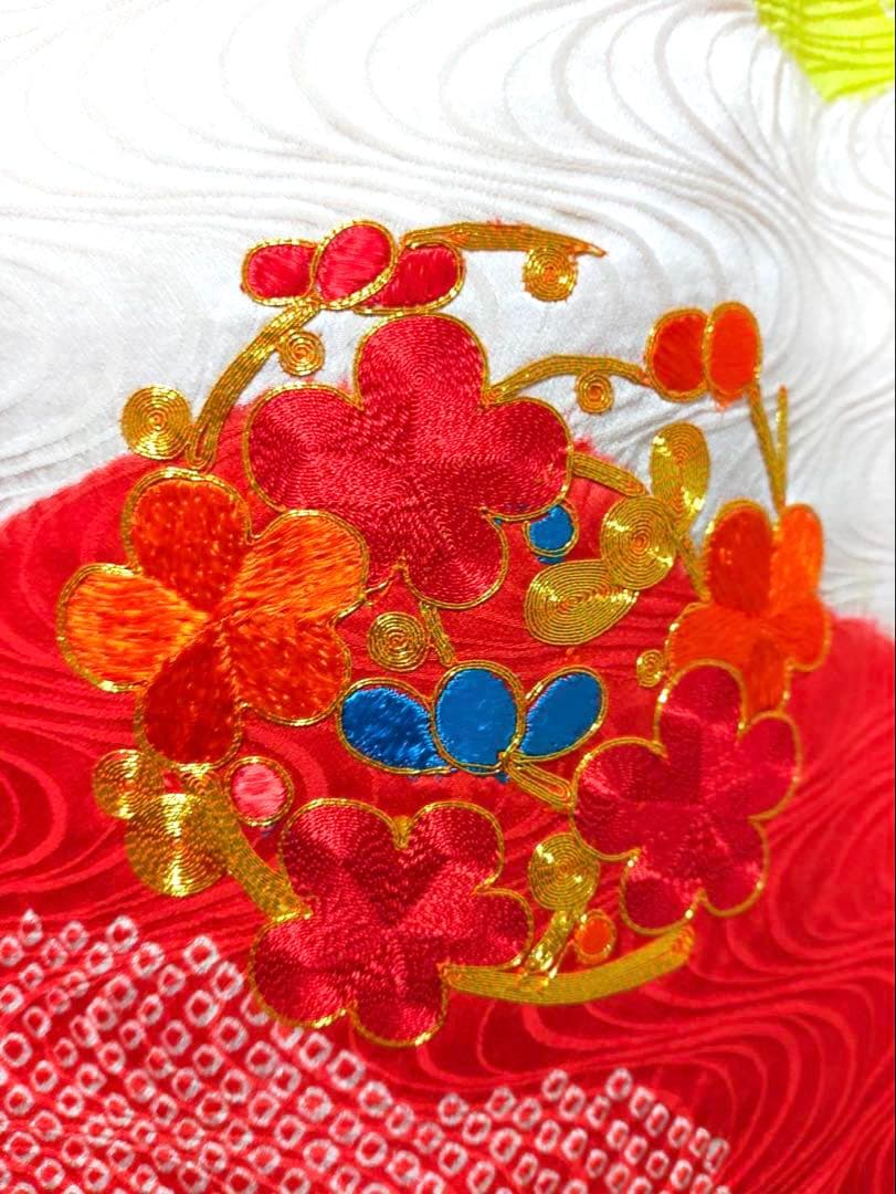 □ 正絹女児用　お宮参り　掛け着　初着　七五三　アンティーク　可愛い花柄刺繍