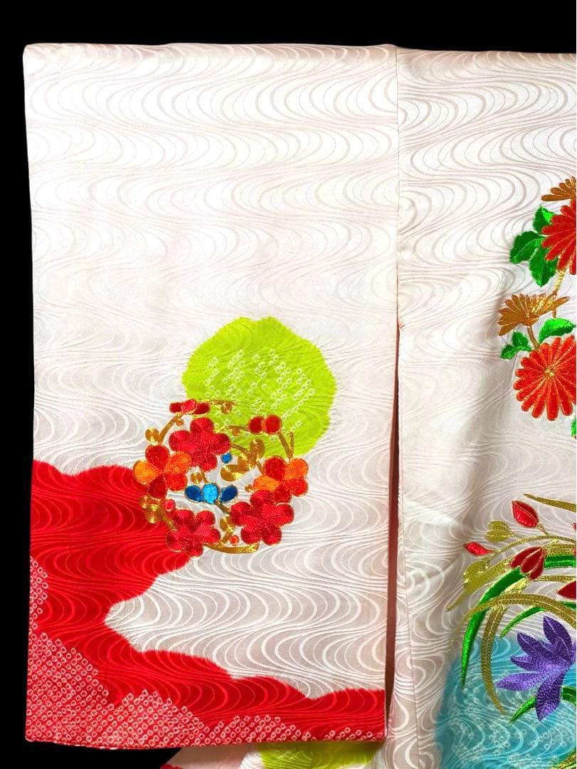 □ 正絹女児用　お宮参り　掛け着　初着　七五三　アンティーク　可愛い花柄刺繍