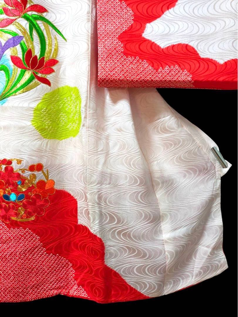 □ 正絹女児用　お宮参り　掛け着　初着　七五三　アンティーク　可愛い花柄刺繍