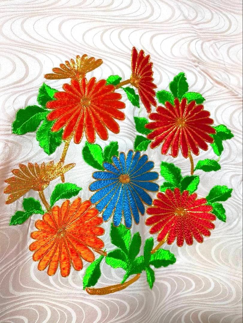 □ 正絹女児用　お宮参り　掛け着　初着　七五三　アンティーク　可愛い花柄刺繍