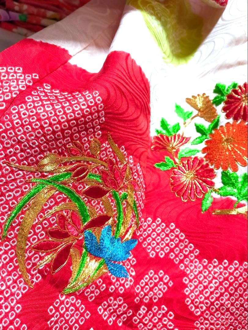 □ 正絹女児用　お宮参り　掛け着　初着　七五三　アンティーク　可愛い花柄刺繍