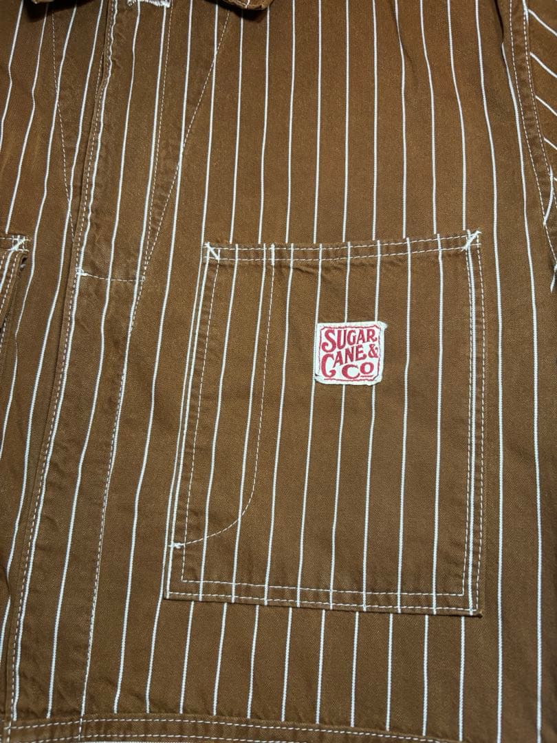 SUGAR CANE ストライプ オーバーオール ブラウン