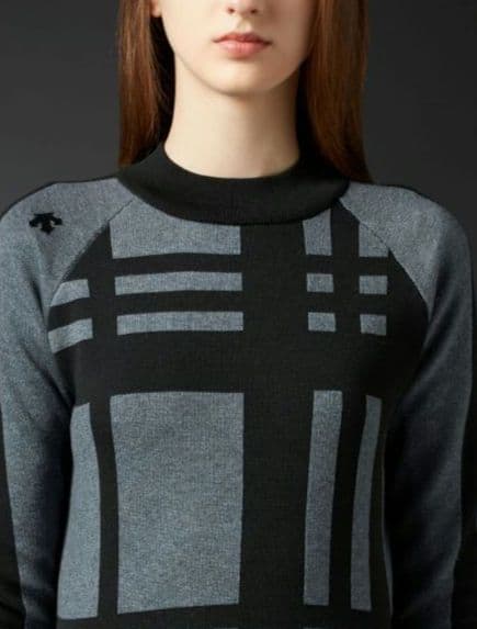 デサントゴルフ モックネック チェック柄ニット スカート セットアップ グレー