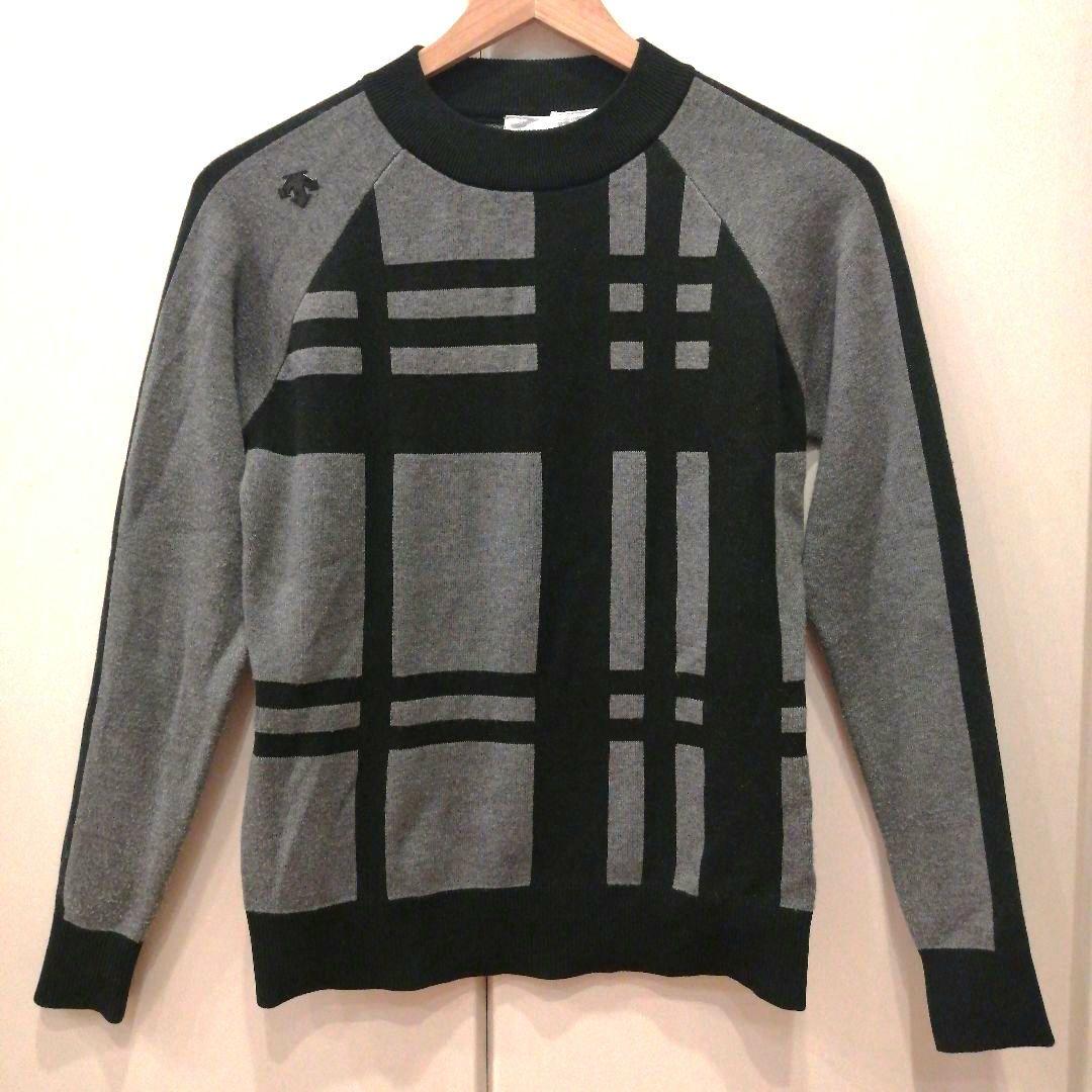 デサントゴルフ モックネック チェック柄ニット スカート セットアップ グレー