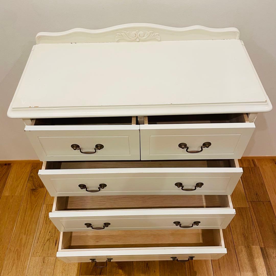 ロココ調 クラシカルなホワイトサイドチェスト 猫脚 白家具 姫系 ふんわり