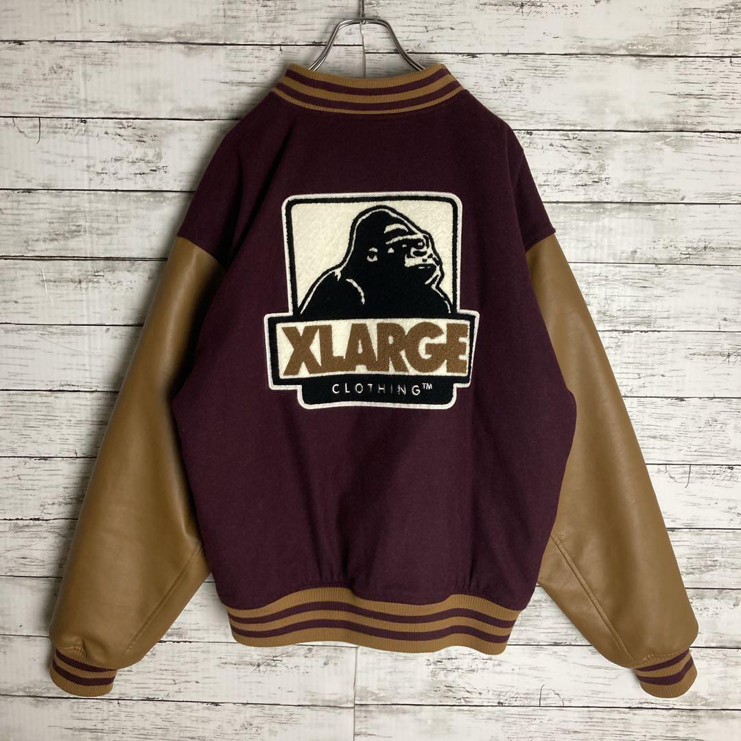 【人気モデル】エクストララージ☆スタジャン　パイルロゴ　L　パープル　ワイン