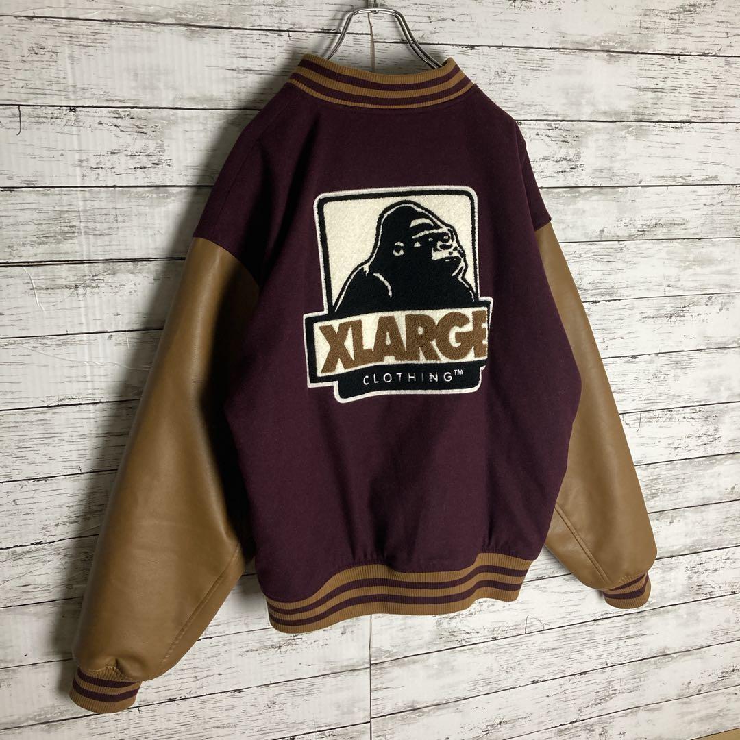 【人気モデル】エクストララージ☆スタジャン　パイルロゴ　L　パープル　ワイン
