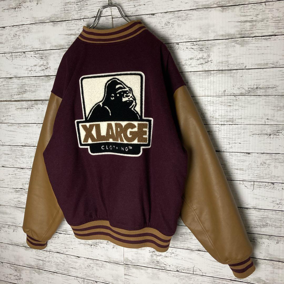 【人気モデル】エクストララージ☆スタジャン　パイルロゴ　L　パープル　ワイン