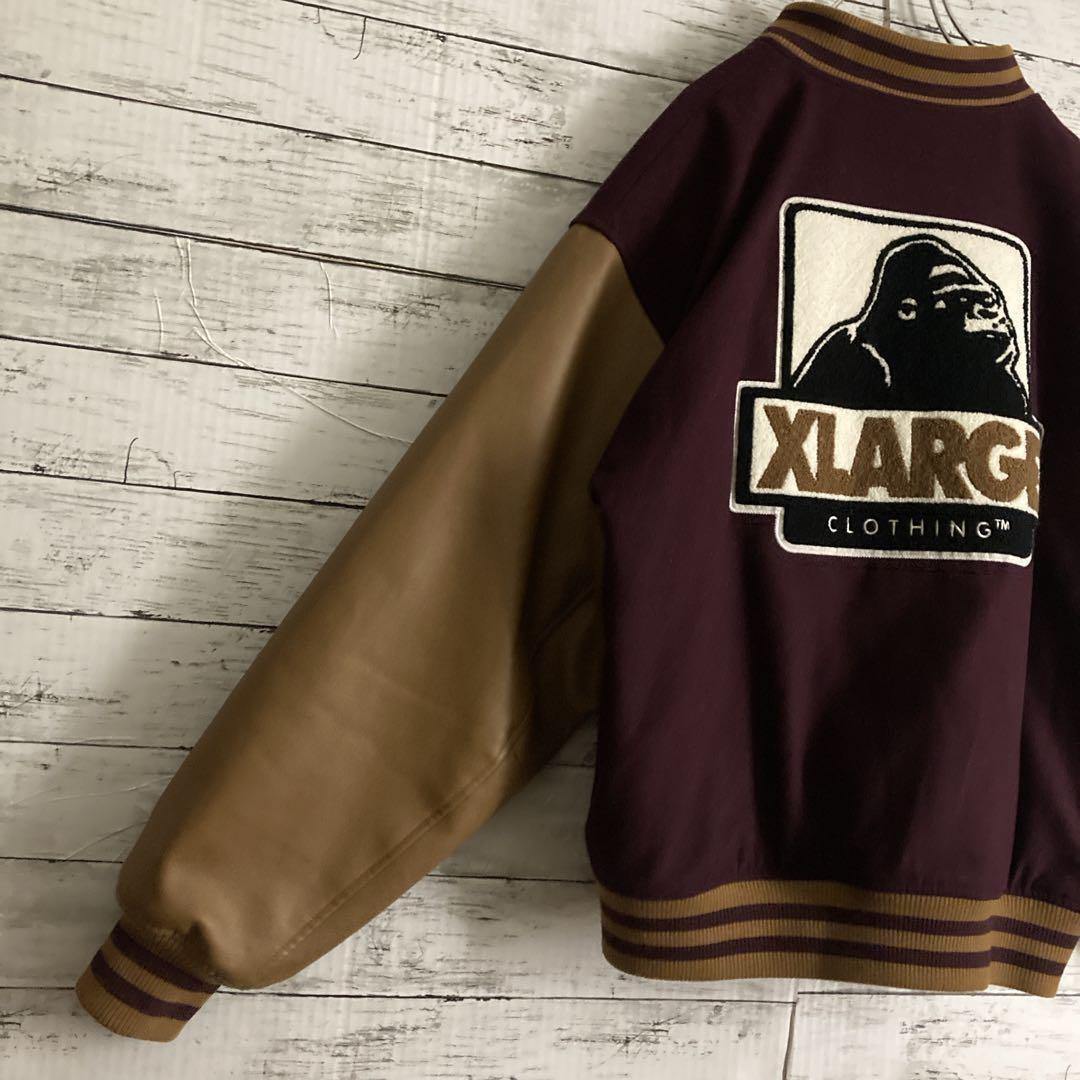 【人気モデル】エクストララージ☆スタジャン　パイルロゴ　L　パープル　ワイン