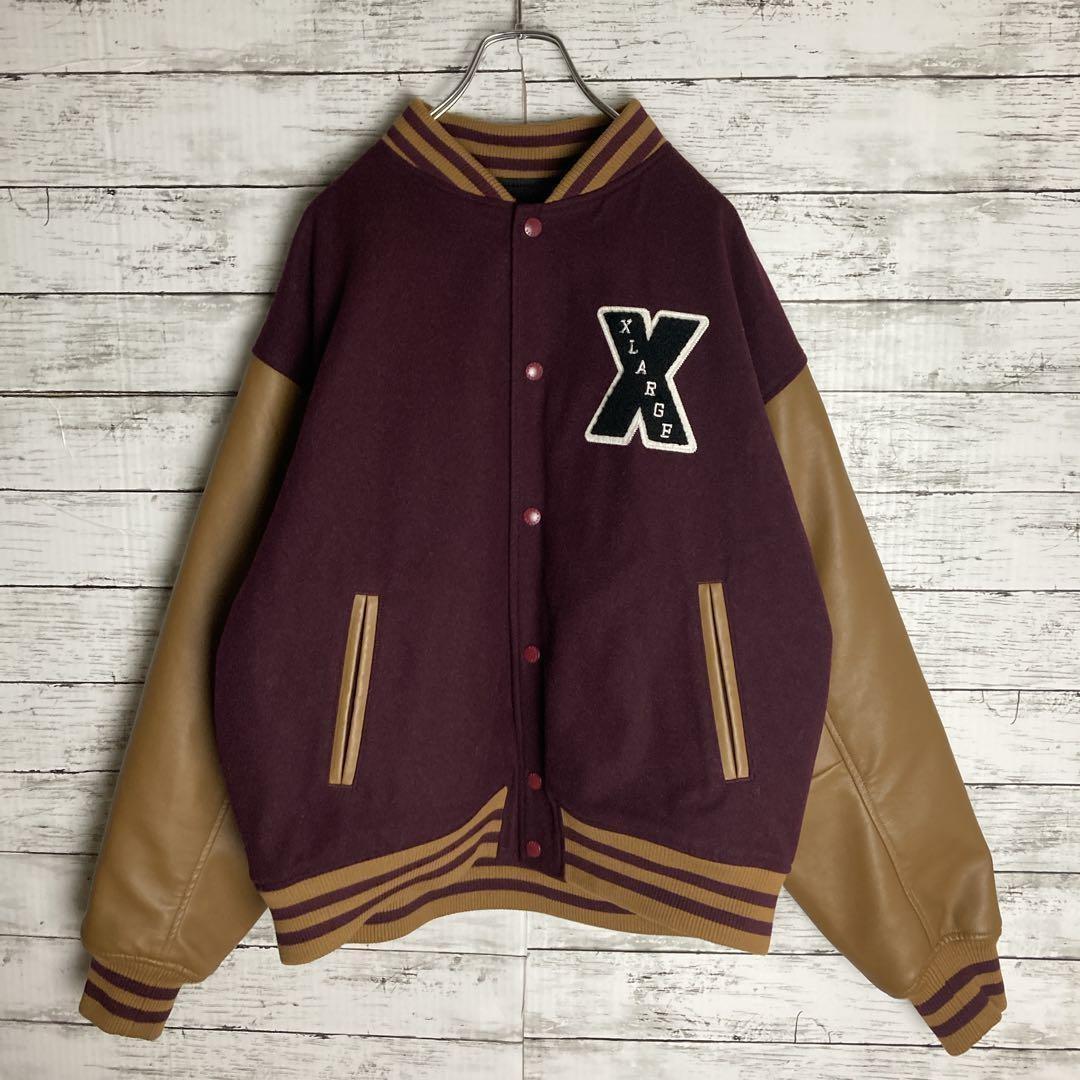 【人気モデル】エクストララージ☆スタジャン　パイルロゴ　L　パープル　ワイン