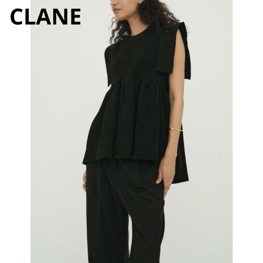 美品　クラネ　CLANE　スクエアスリーブギャザーニットトップス　1　ブラック