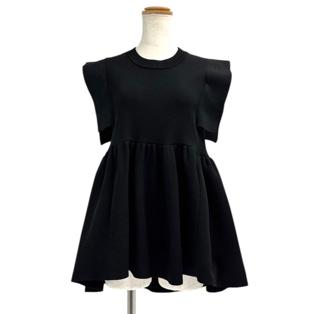 美品　クラネ　CLANE　スクエアスリーブギャザーニットトップス　1　ブラック