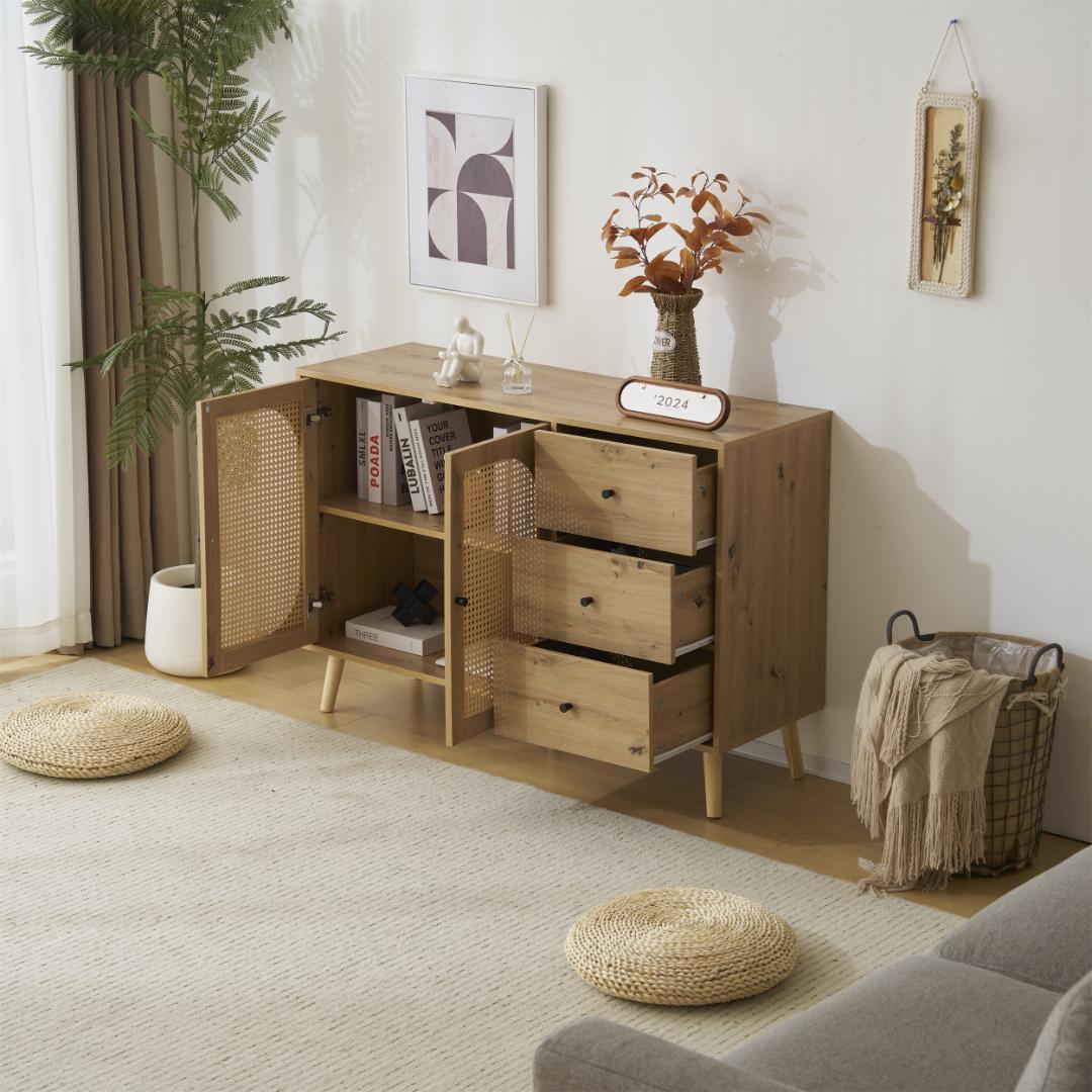 キャビネット サイドボード チェスト ラタン調 ラタン風 引き出し付き 大容量