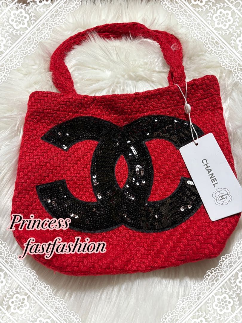 ヒ*ロ様 シャネル CHANEL ニット編み レッド＆ブラック スパンコール ト