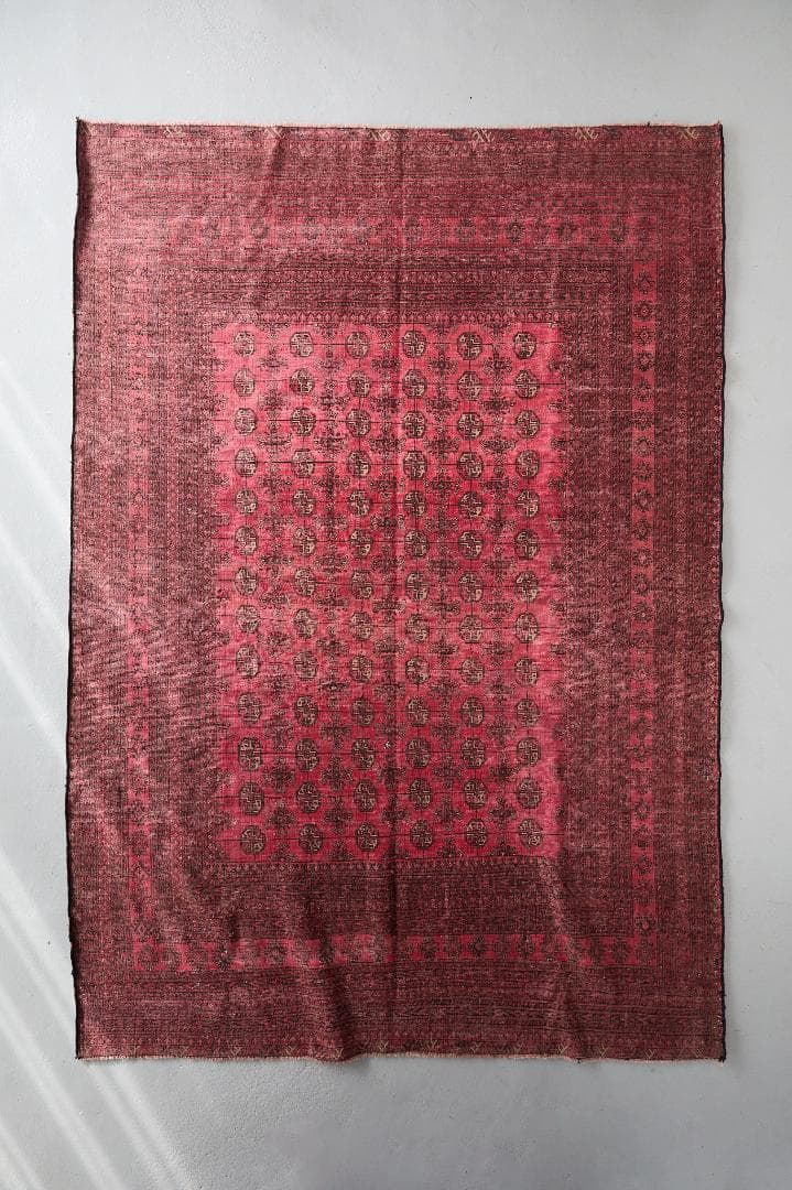 大型ヴィンテージラグ　トライバルラグ　トルクメン族（287×200cm）赤　黒