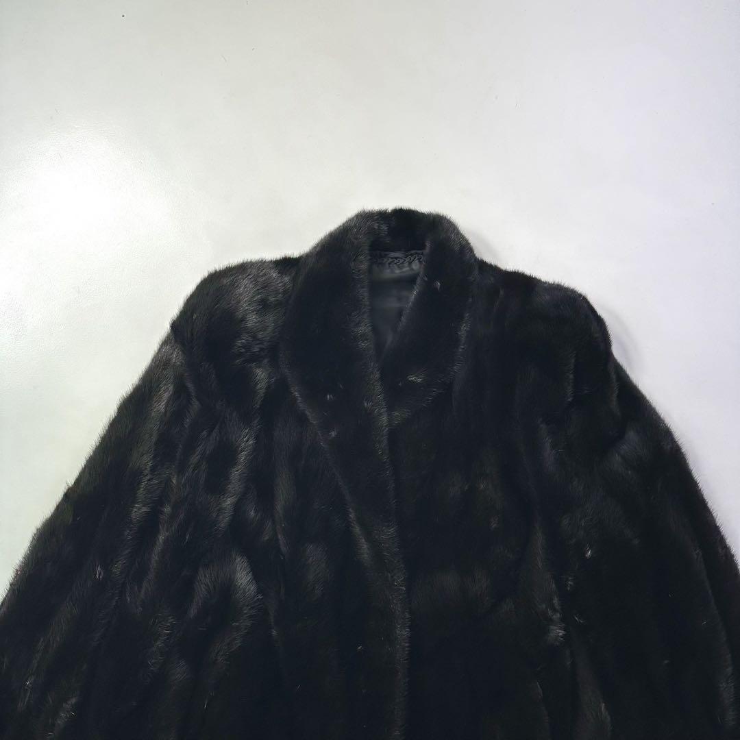 ツヤ◎SAGA MINK ミンク ファーコート 黒 スカラップ　大きいサイズ