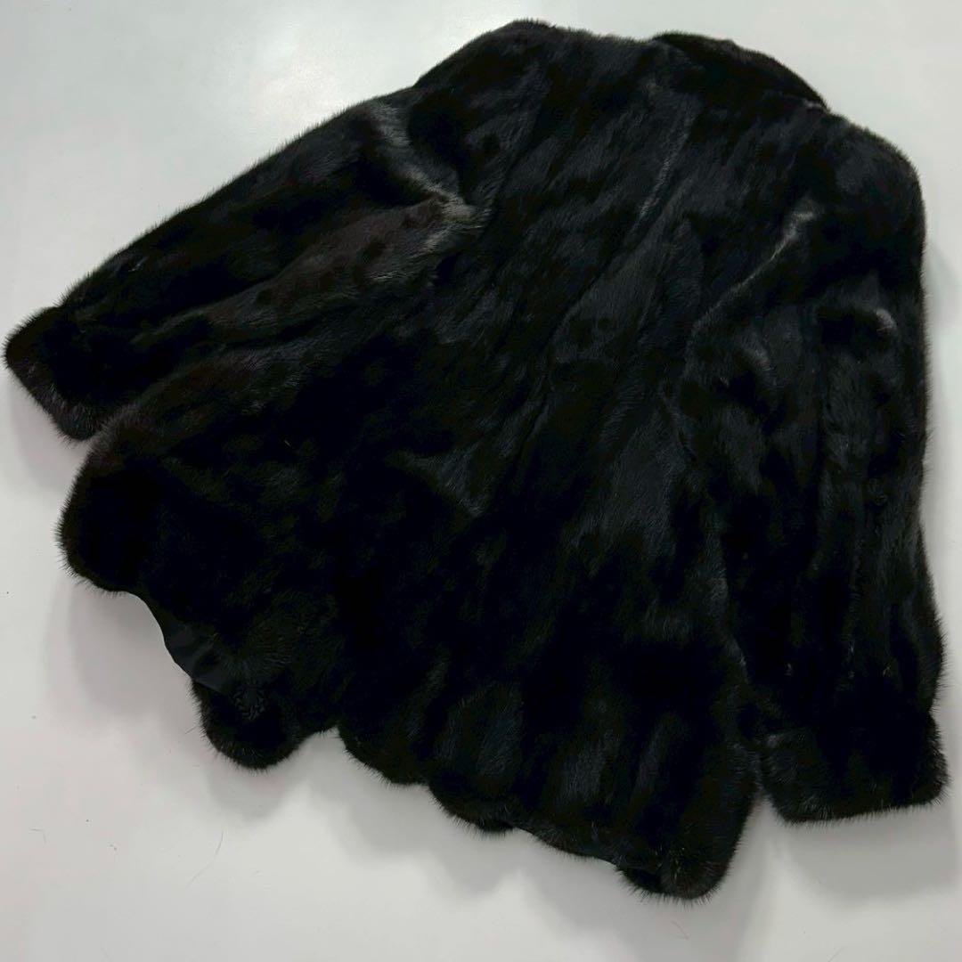ツヤ◎SAGA MINK ミンク ファーコート 黒 スカラップ　大きいサイズ