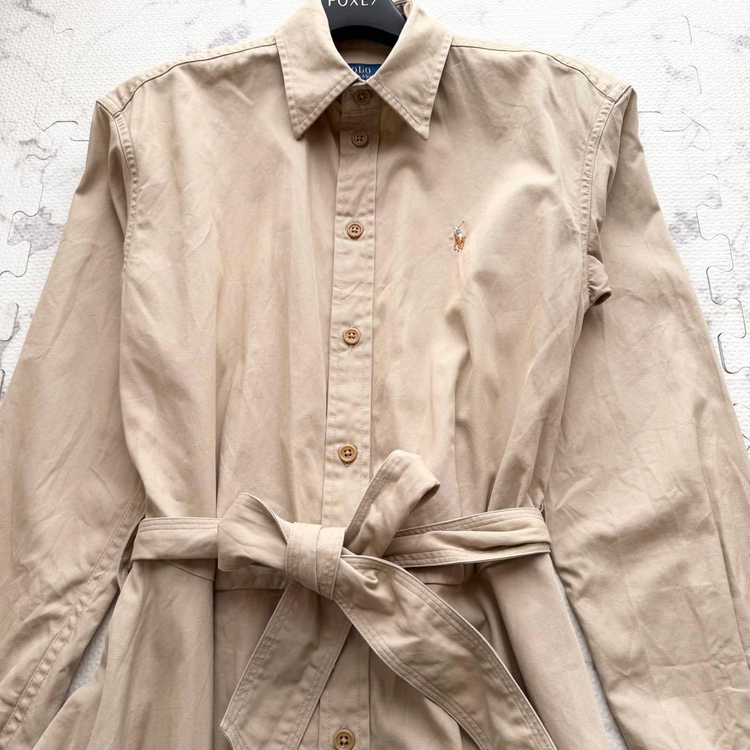 近年モデル✨ ポロラルフローレン シャツワンピース ロング丈 ロゴ刺繍 ML相当