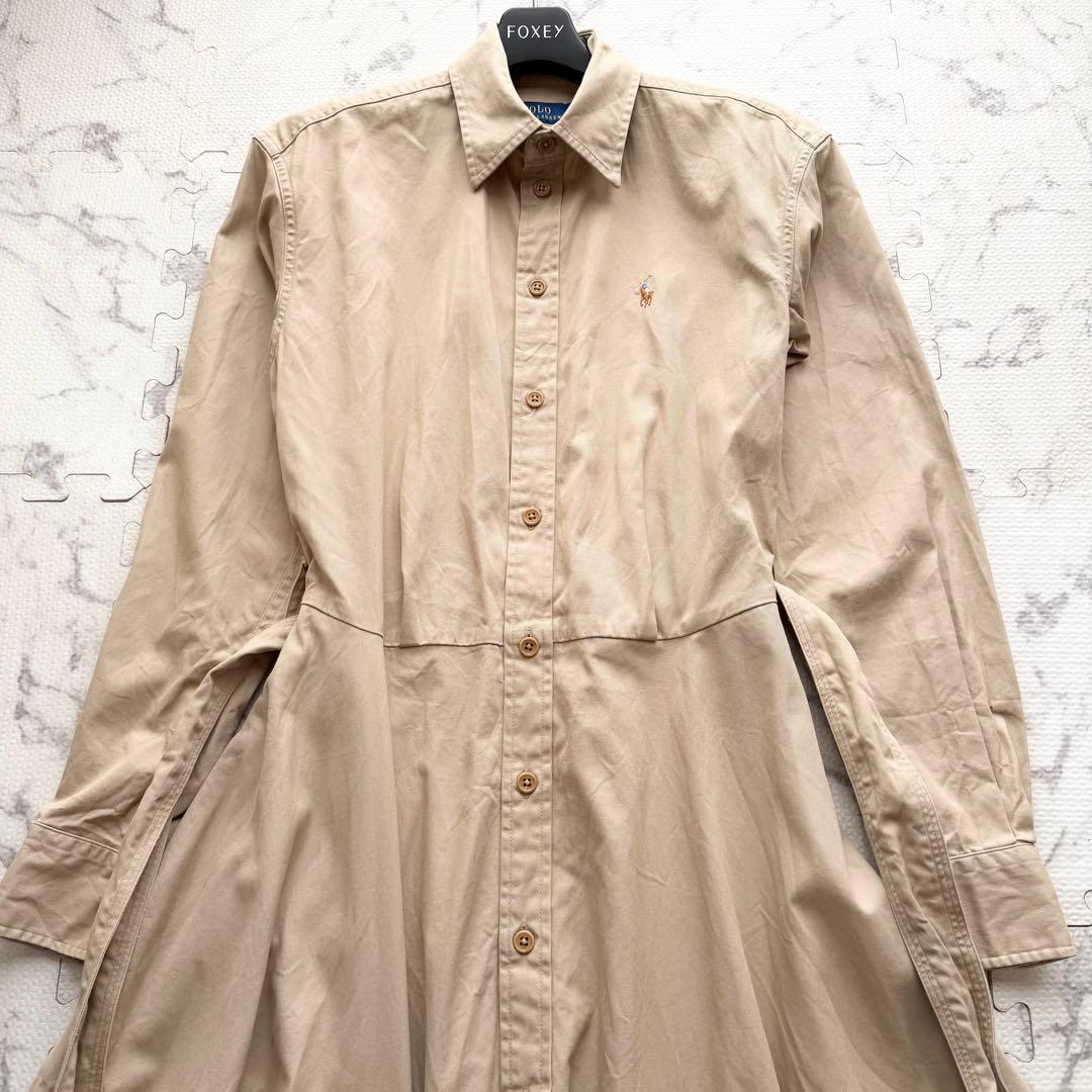 近年モデル✨ ポロラルフローレン シャツワンピース ロング丈 ロゴ刺繍 ML相当