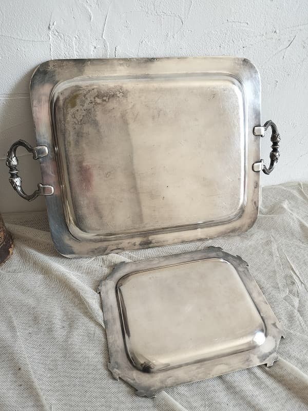 フランス アンティーク 装飾 銀メッキ　トレー 2点セット1900年